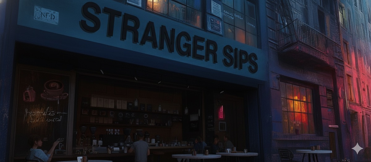 Stranger Sips coffee shop with lights turned off after closing on January 1, 2026